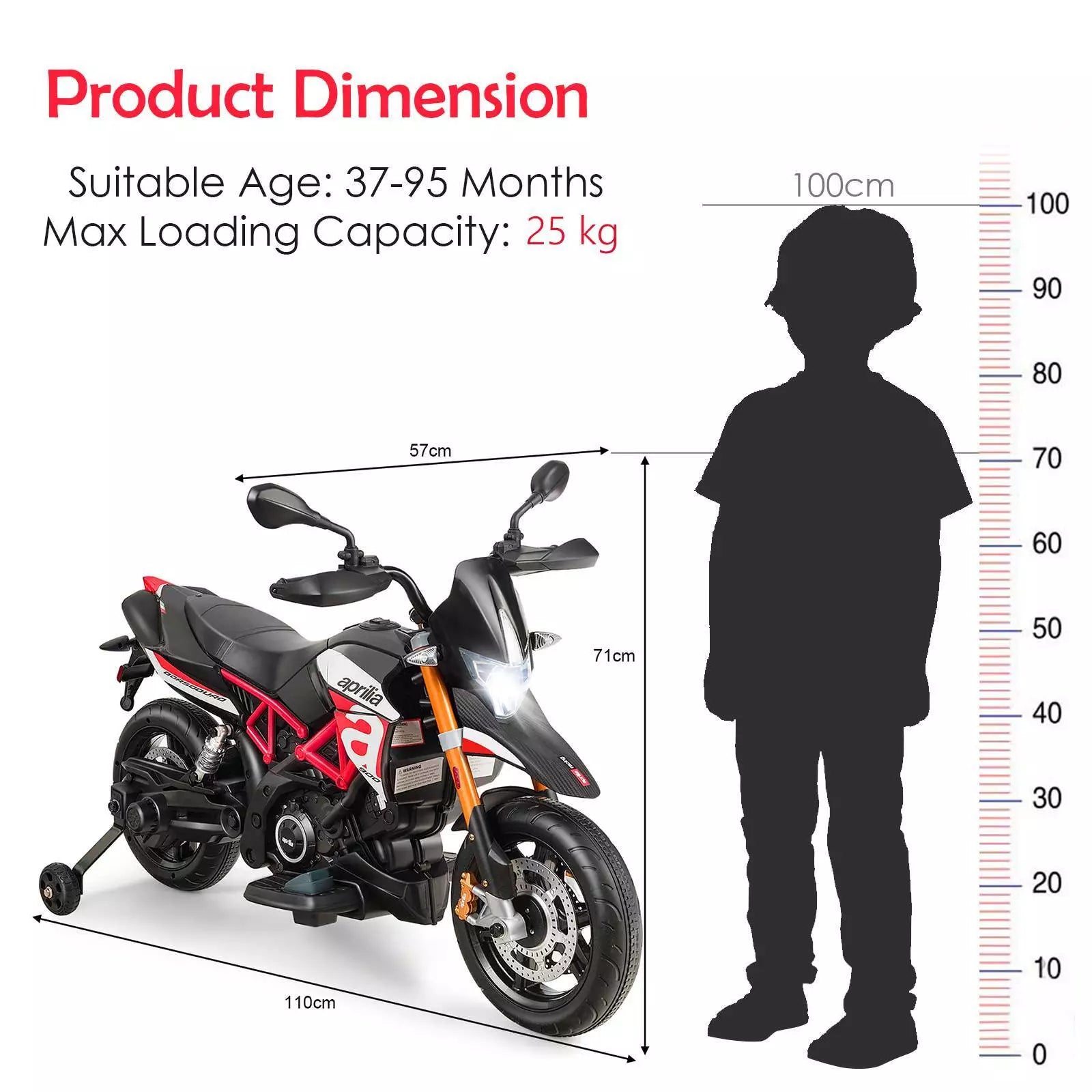 HONEY JOY Licensed Aprilia 12V Electric Motorcycle Kids Motorbike Ride On Car