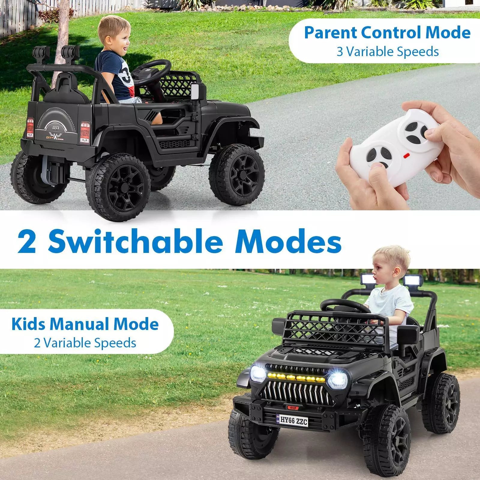 12V Kids Ride on Car Jeep, Dual Motor Toddler Electric Vehicle Truck