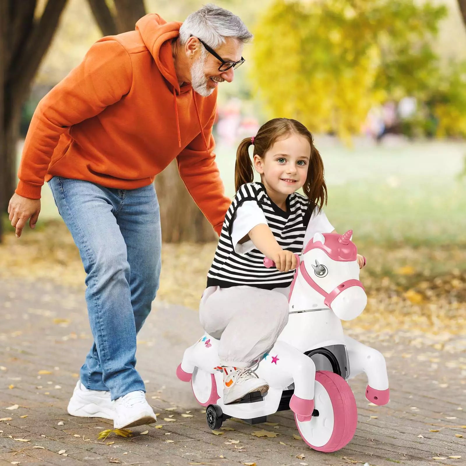 12V Unicorn Ride on Motorcycle Toy Kids Ride on Car Pony with Training Wheels